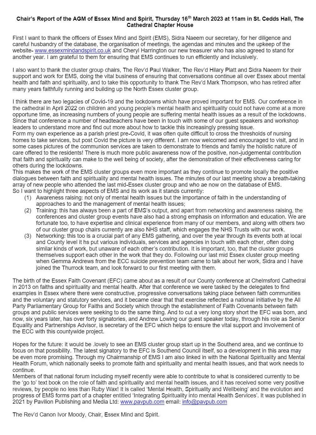 last Chairman's Report